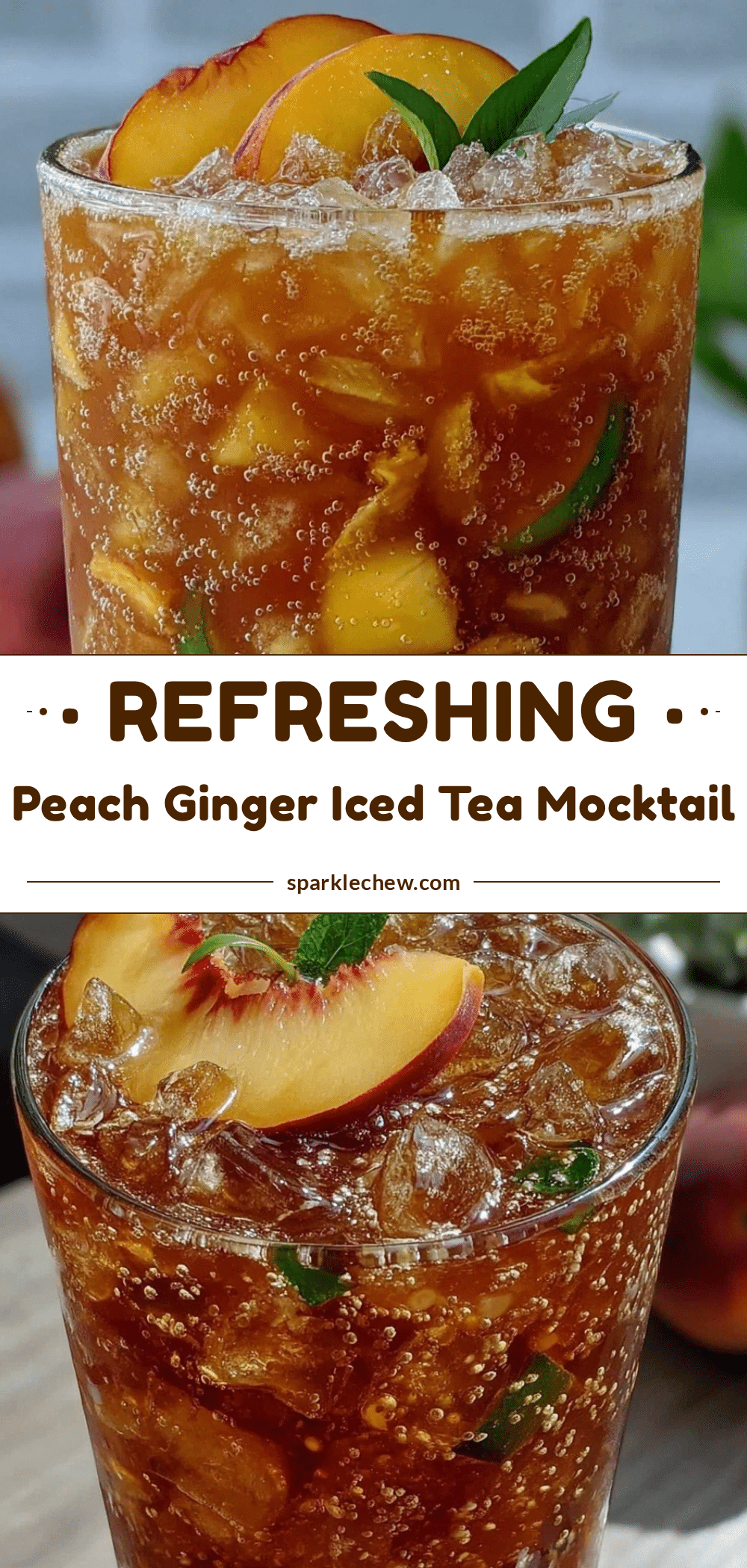 fresh peach ginger iced tea mocktail recipe