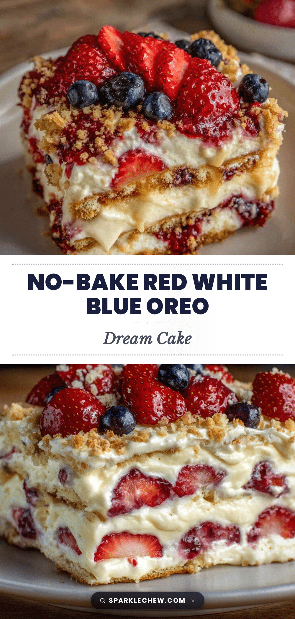 No-Bake Red White Blue Oreo Icebox Cake recipe