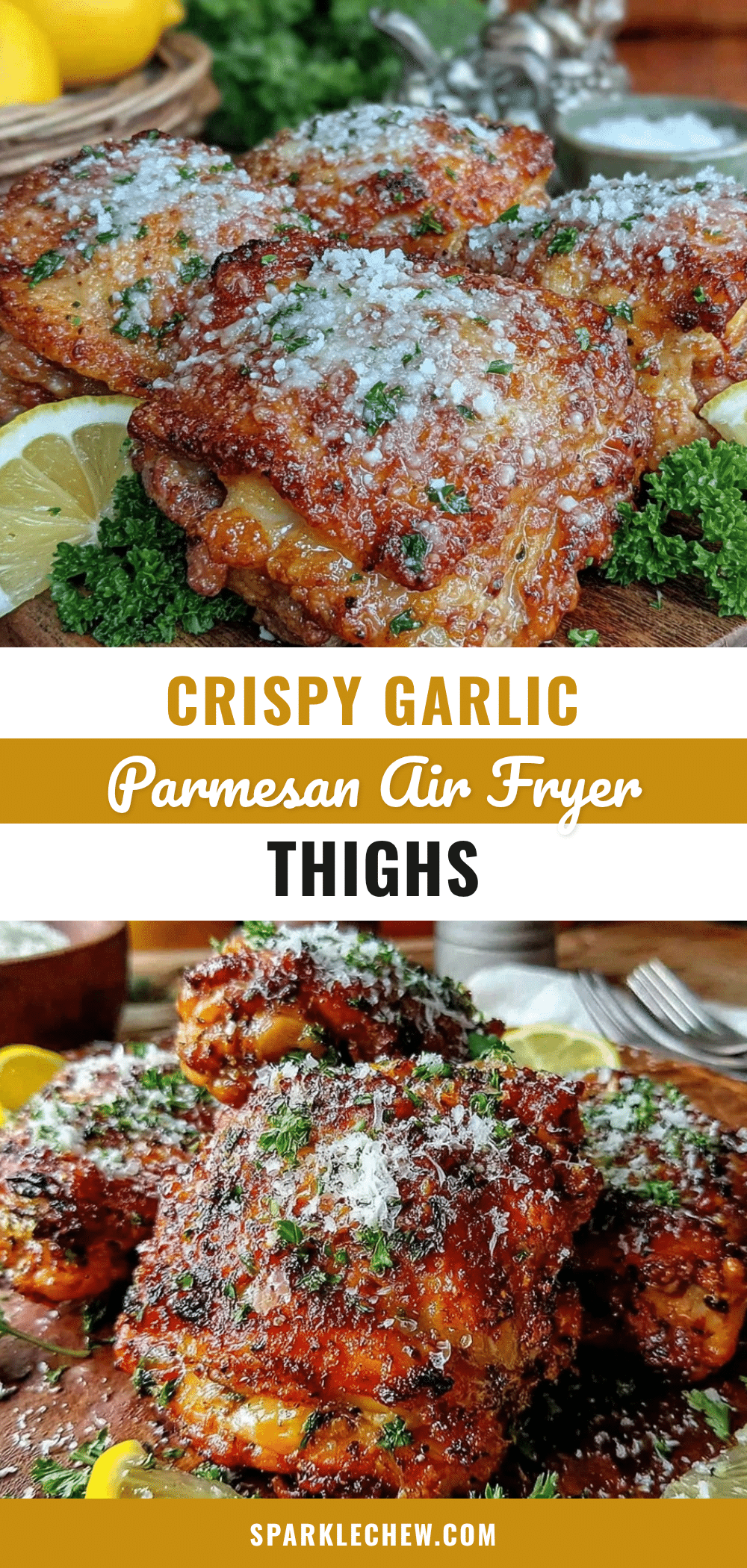 crispy garlic parmesan air fryer chicken thighs recipe