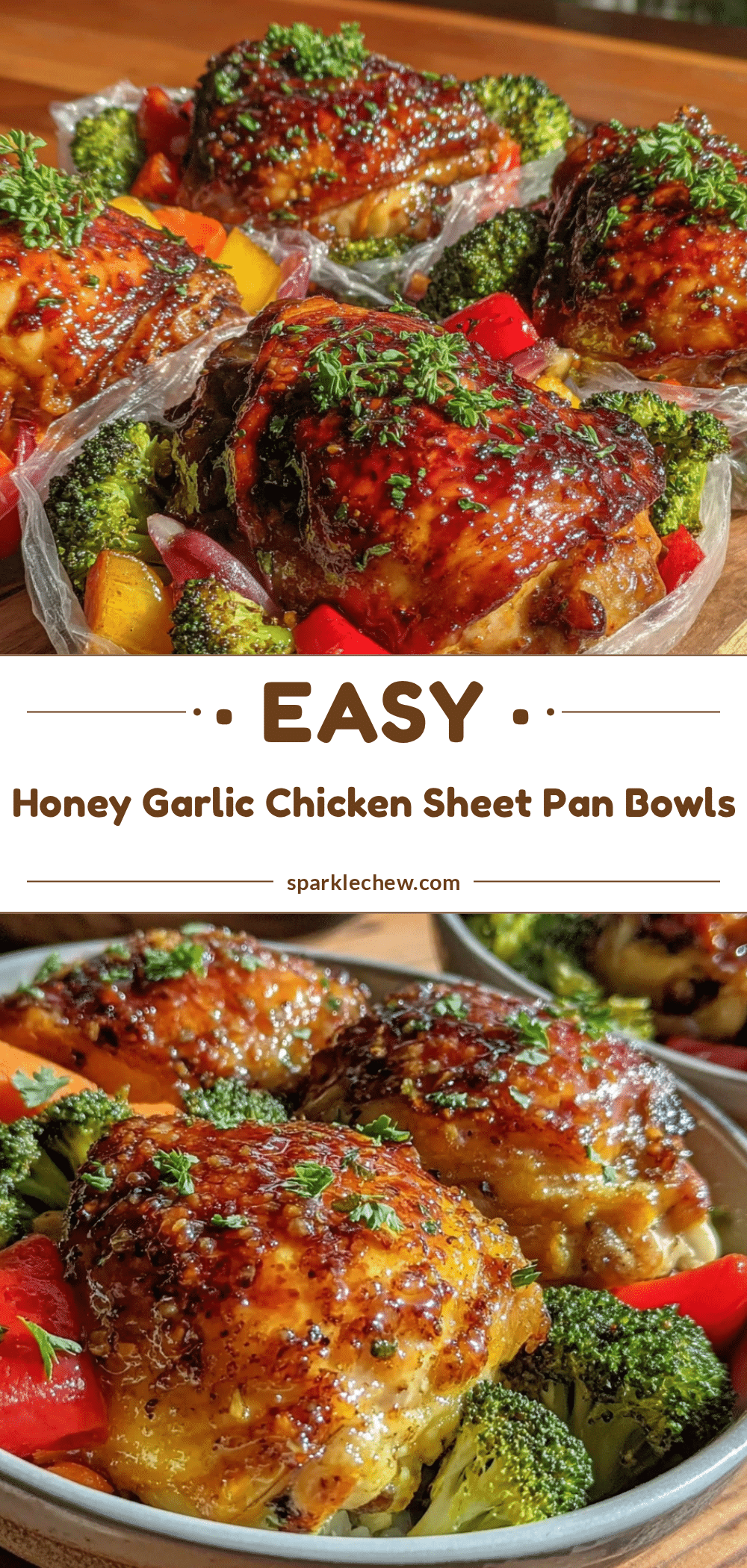 easy honey garlic chicken sheet pan meal prep bowls recipe