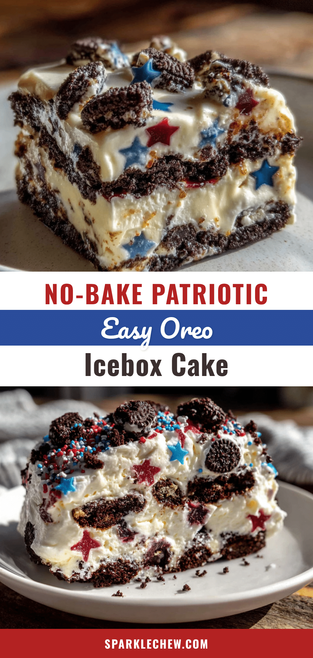 Easy No-Bake Stars and Stripes Oreo Icebox Cake recipe