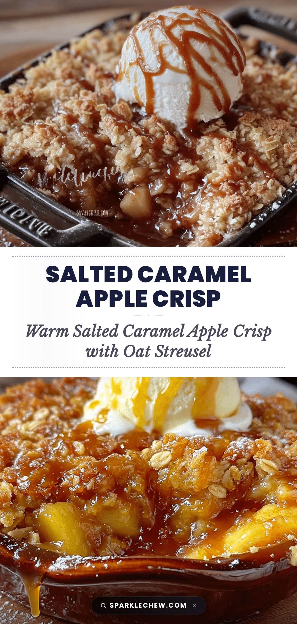 cozy salted caramel apple crisp with oat streusel recipe