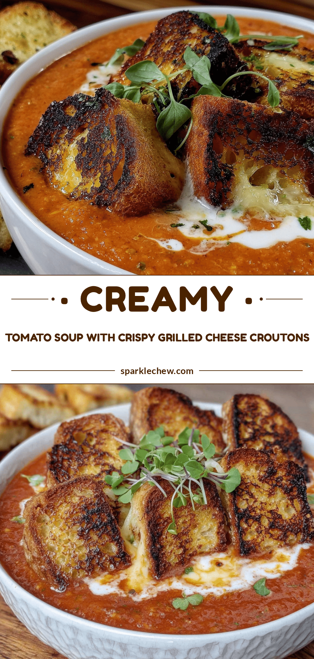 creamy tomato basil soup with grilled cheese croutons recipe