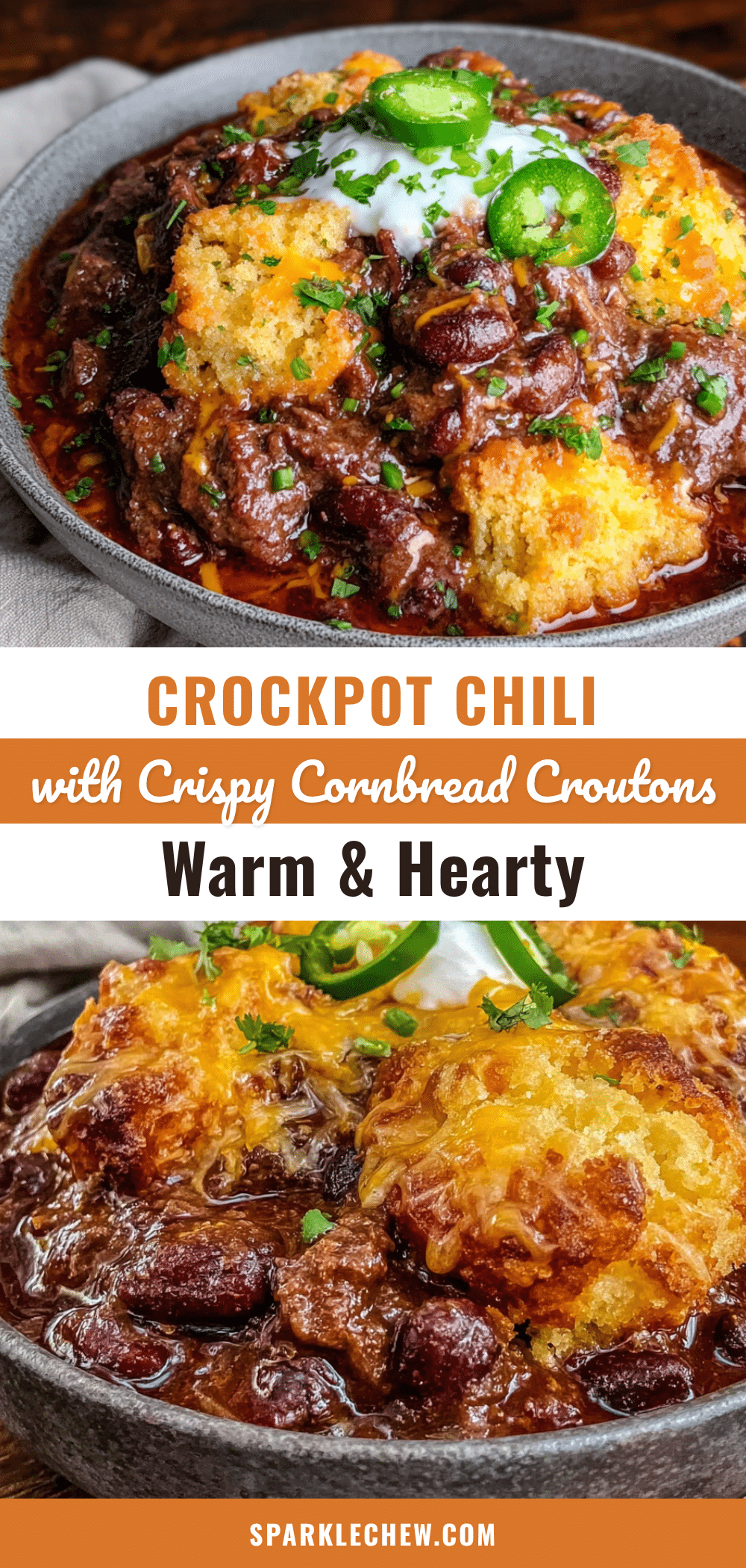 crockpot chili with cornbread croutons recipe