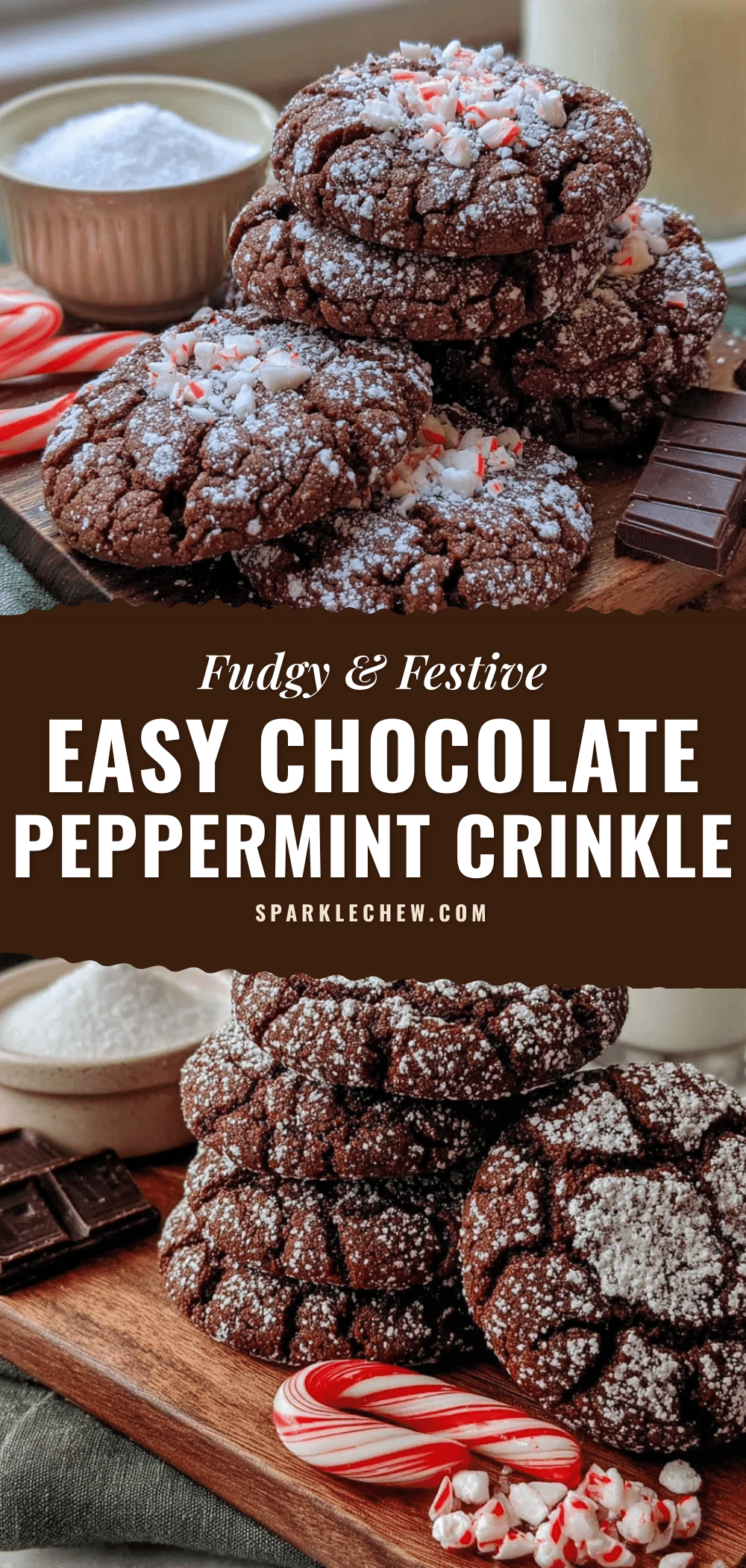 Easy Chocolate Peppermint Crinkle Cookies recipe